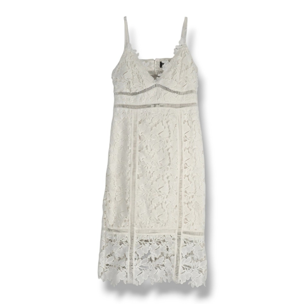 Bardot Botanica Floral Lace Midi Dress Ladder Trim Cutout Back Ivory Coquette 6 - Picture 2 of 11
